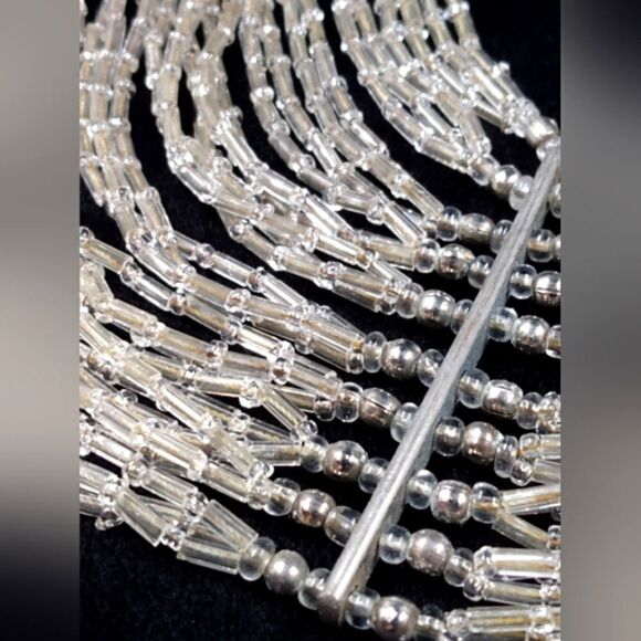 Vintage Clear Glass Beaded Beads Silver Waterfall Necklace Formal Party Bridal - Picture 3 of 16
